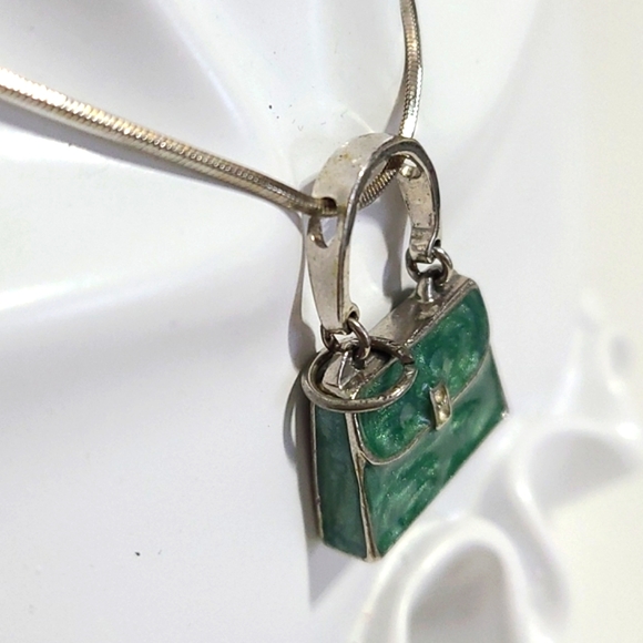 VINTAGE Green mini purse Bag Key charm Necklace - Picture 8 of 9